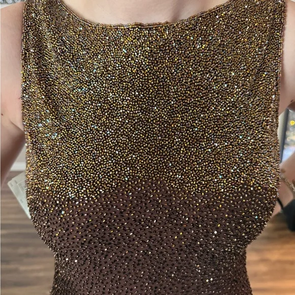 Sue Wong designer Brown Beaded Dress - Picture 3 of 11